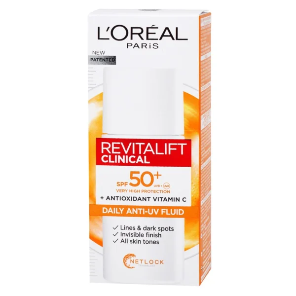 ضد آفتاب فلوئیدی لورال L’Oréal مدل رویتالیفت کلینیکال Revitalift Clinical حاوی ویتامین سی حجم 50 میل | مناسب انواع پوست