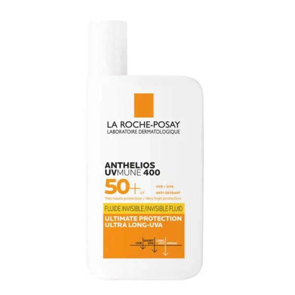 فلوئید ضد آفتاب بی رنگ لاروش پوزای +SPF50 مدل UVMune400 مناسب انواع پوست حجم 50 میلی لیتر